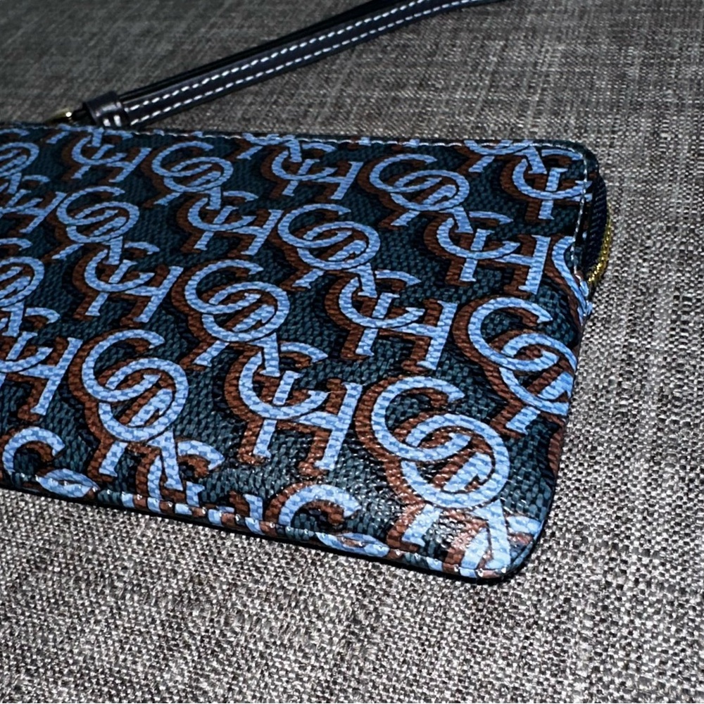 COACH Monogram Print Corner Zip Wristlet in Navy - Picture 4 of 13